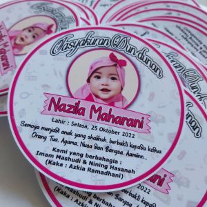 stiker dundunan/stiker tedak siten/stiker tasyakuran anak/stiker ulang tahun(minimal 20pcs ukuran bulat 7cm)