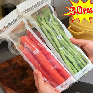 30Pcs Reusable Food Storage Bags Food Grade Sealed Bag Kitchen Fresh-keeping Bag Durable Refrigerator Organizer For Vegetable Fruit