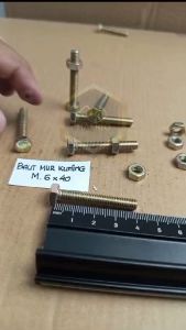 M6X40 (4 CM) BAUT MUR HEXAGON KUNING FULL DRAT BMK M6 X 40 PANJANG 4 CM DIAMETER BODY 6MM BAUT KUNING 6X40 KUNCI 10 BAUT MUR HEX M6X40MM BAUT HEXAGONAL BOLT 6 X 40MM KUNCI PAS 10MM