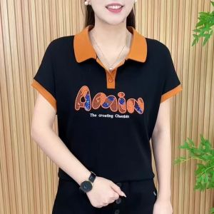 QIAOXIZI | Loose Fit POLO Short Sleeve T-shirt for Women Mother Fashionable Slimming Turn-down Collar