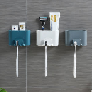 Self-adhesive Toothpaste Storage Holder Wall Toothbrush Organizer Shaver Tumbler Storage Rack Kitchen Bathroom Accessories