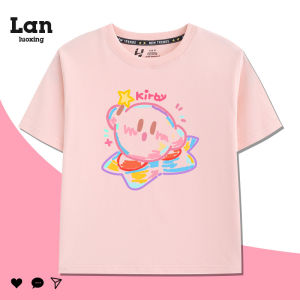Bandai | Star Kirby Short-sleeved T-shirt for Childrens Summer Wear Graffiti Cartoon Style New Trendy Boys and Girls Pure Cotton Top
