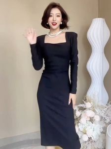 Korean dress black dress for woman casual long sleeve dress Off Shoulder dress for graduation dress