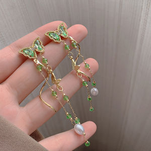 Hoa Tai Tua Rua Dài Màu Xanh Lá Cây Hình Bướm Thiết Kế Kiểu Pháp Trang Sức Thời Trang Nữ Trang Trí Tai Hình Giọt Nước