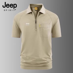 Áo Thun Polo JEEP Ice Silk Mùa Hè Mỏng Co Giãn Tay Ngắn Khóa Kéo Nửa Áo Phong Cách Công Sở Thường Ngày Chất Liệu Polyester