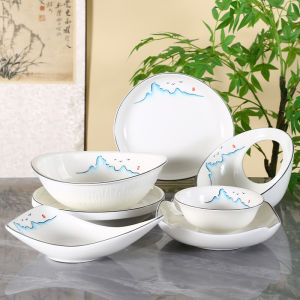 Nordic Style Ceramic Plate Underglaze Color Commercial Restaurant Dish High Aesthetic Value Western Cuisine Stir-Fry Home Use Soup Plate