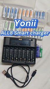 Yonii ALL8 Smart Battery Charger for 1.2V Rechargeable AA/AAA NiMH Batteries and 1.5V Lithium Batteries Each Slot Independently Chargeable Mixed Charging USB Type-C Charging Port
