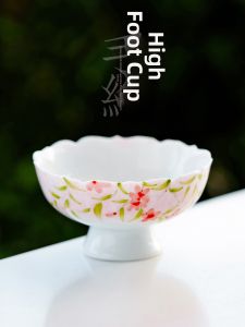 JISU | Hand-painted Leaf & Cherry Blossom Porcelain High Foot Tea Cup