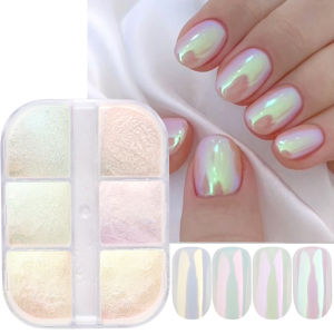 Pearl Aurora Mirror เล็บ Glitter ผงถูฝุ่นสี Chrome Iridescent Holographic ตกแต่งเล็บสําหรับเล็บ