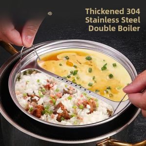 Grade 304 Stainless Steel Steamer Dish Food Grade Divided with Handle Two Grid Steaming Dish Kitchen Cooking Utensils