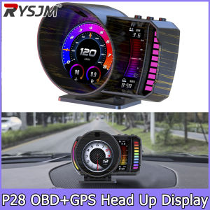 RYSJM | Car Speedometer Head Up Display P28 OBD2 HUD+GPS Computer Speed Meter Modification Car Turbo RPM Temperature Displays System