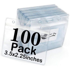 100 Pack Badge ID Card Holders Clear Plastic Horizontal Premium Badge Holder : Office Products