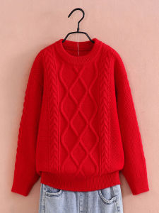 เสื้อสเวตเตอร์ถักหนาสำหรับเด็กผู้หญิง สีแดง เสื้อคลุมกันหนาวแบบมีฮู้ด แขนยาว ทรงหลวม สำหรับเด็กอายุ 9-14 ปี