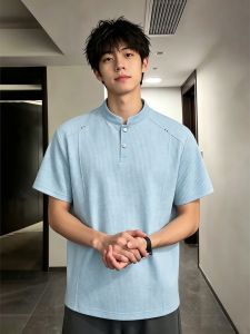 OUMULONG | Honeycomb Embroidery Short Sleeve Mens T-Shirt Quick Dry Breathable