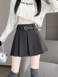Gray Woolen Plaid Skirt Womens Thickened Autumn Winter New Style High Waist A-Line Short Skirt JK Skirt Polyester Fiber