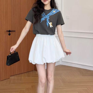 Shalldoer | Summer Floral Print Two-Piece Set Womens Short Sleeve A-Line Skirt Pants Suit Round Neck套头式Shorts Length Brand Xiangdor