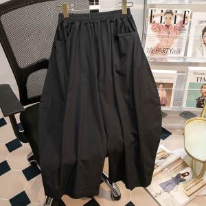 Quần Ống Rộng Cỡ Lớn Mùa Xuân Hè Mới Màu Xanh Quân Đội Cho Nữ Cạp Cao Thường Ngày Có Túi Quần Dài Chín Điểm