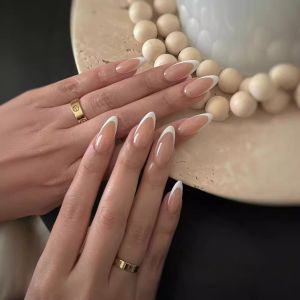French Style Almond Nails Wearable False Nails Basic Model Long Lasting Removable Elegant Simple Fashionable Nail Art