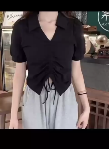 PROMO 12.12 Atasan Wanita Lengan Puff - Crop Top Serut 8010