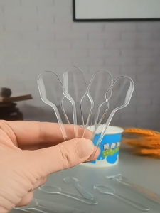 200pcs Disposable Clear Plastic Spoons for Jelly/Ice Cream/Dessert - Mini Transparent Flatware Individually Packed