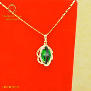 Dây Chuyền Nữ Vòng Cổ Mặt Đính Đá Màu Xanh Titan Xi Mạ Vàng Thật 10k 18k 24k Cao Cấp (Không Bị Đen) - Trang Sức Hava Hong Kong Phong Cách Thời Trang