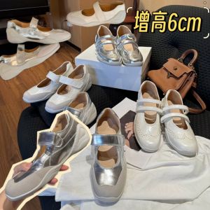 Fan Xiaoluo Silver Mary Jane Sneaker Small Platform Shoes Hidden Heel Womens Shoes Summer Casual Ballet Slipper
