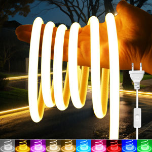 AC 220V Flexible Ribbon LED Neon Light Waterproof Ice Blue /Pink /Yellow /Purple/White /Red Home Garden Decor Lamp COB Strip