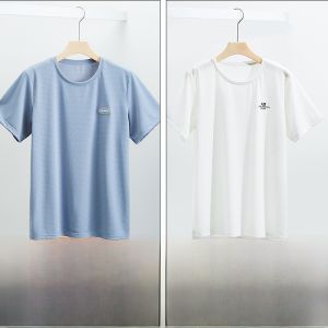 ROMON | Lormen Mens Ice Silk Short Sleeve T-shirt Summer Thin Mesh Quick Dry Round Neck Printed Sports Top Fashion Urban Youth Clothing