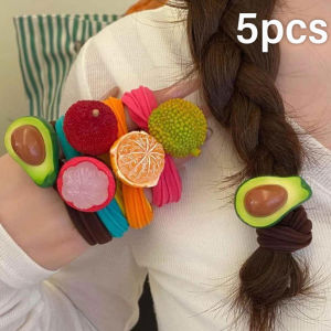 5Pcs Simulated Fruit Elasticity Ponytail Hair Tie Rubber Scrunchies Cute Funny Rubber Band Fabric Hair Accessories for Women Girls