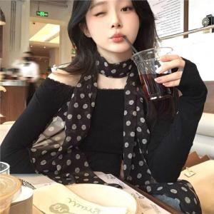 Khăn Choàng Lụa Kẻ Sọc Màu Nâu Phong Cách Hồng Kông Mới Dài Cho Nữ Phụ Kiện Trang Trí Cổ Dây Thừng Cổ Cao Trang Phục Thường Ngày Mùa Xuân Mùa Thu