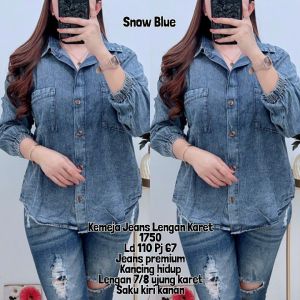 1750 KEMEJA JEANS LENGAN KARET SNOW WANITA|KEMEJA LENGAN 7/8|KEMEJA JEANS