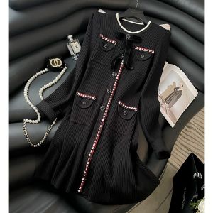 Christmas Cheerful Red Knitted Dress Slimming Outerwear Base Layer Sweater Dress Autumn Winter New Style Commute Simple Style