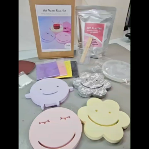 DIY Coaster Smiley Face Art Plaster Kit Beginners Starter Crafts Easy Use Art Supplies Holiday Gift Set Adults Kids