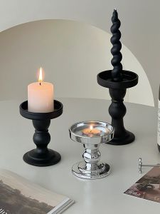 Gương Đế Cột La Mã Đen Cổ Điển Kiểu Âu Giá Đỡ Nến Thủy Tinh Sang Trọng Hương Thơm Chân Cao Đồ Trang Trí Nhà Scandinavia