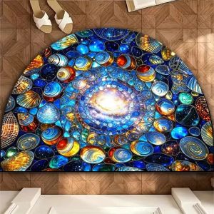 VIKAMA Half Round Sea Shell Mosaic Spiral Doormat 3D Visual Non Slip Absorbent Front Door Mat Coastal Beach Decor Rug