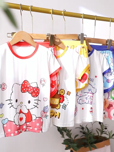 ชุดนอนเด็ก ชุดนอนแขนสั้นเด็กฤดูร้อนใหม่ ลายการ์ตูนแจ็คการ์ด เสื้อผ้าใส่อยู่บ้านสำหรับเด็กชายและเด็กหญิง