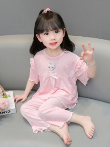 เด็กผู้หญิง ฤดูร้อน น้ําแข็ง ผ้าไหม ผ้าฝ้าย ชุดนอน เจ้าหญิง น่ารัก ชุดอยู่บ้าน สไตล์ลำลอง แขนกุด เสื้อผ้าเด็กไม้ ผ้าฝ้าย ขนกระต่าย 95% 5%