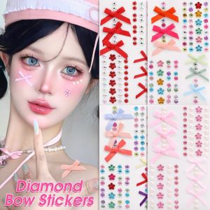 🔥Hot Sale🔥 Rhinestones Red & Pink Bow Tattoo Sticker DIY Self Adhesive Face Stickers Pearl Gems Temporary Tattoo Sticker Party Festival Decal