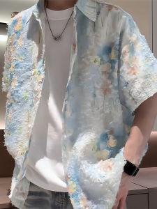 CHENMU | Dopamine Dye Floral Short Sleeve Shirt Men Breathable Sun Protection For Summer Vacation