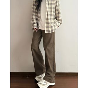 Maillard Retro Brown Pants for Women Spring & Fall Leisure Cargo Pants Small High Waist Straight-leg Drooping Wide-Leg Pants