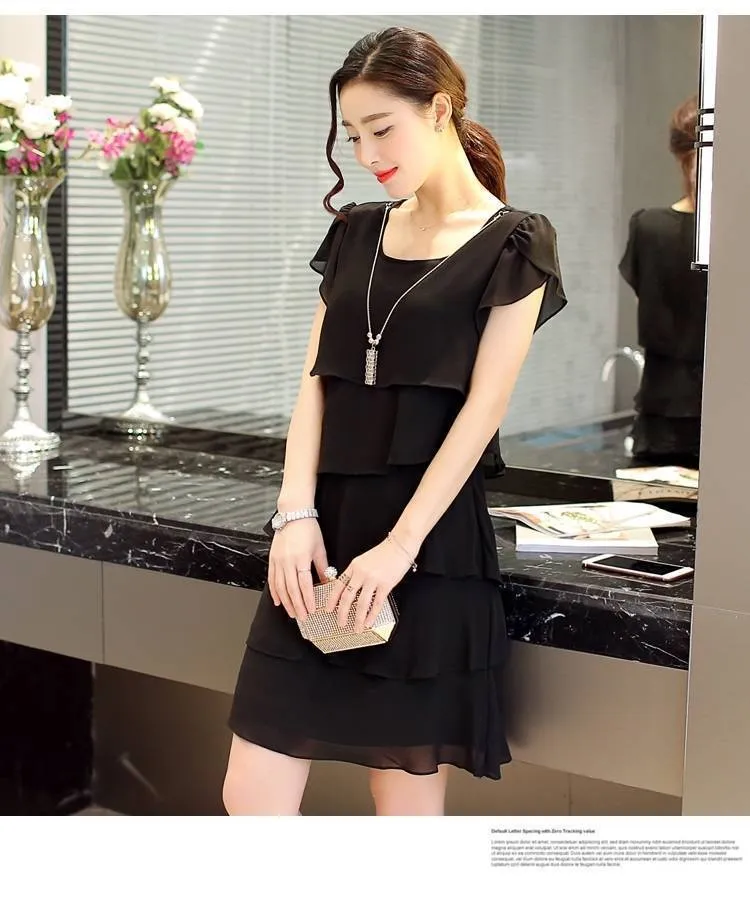 Korean Fashion Flowy Chiffon Dress with Ruffles Plus Size Women's Slimming  Tiered Dress Vestidos Casual Vacation Party Barbiecore Dress | Lazada PH