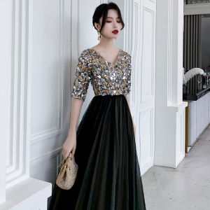 ชุดราตรียาวหรูหรา ชุดราตรีสไตล์เกาหลี ผ้าชีฟอง กระโปรงทรงเอ เซ็กซี่ ประดับคริสตัล ชุดเจ้าสาว ชุดทำงาน ชุดไปงานปาร์ตี้