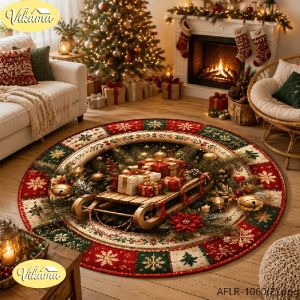 Thảm Tròn Giáng Sinh Cỡ Lớn VIKAMA Với Thiết Kế Hình Chó Con Và Mũ Ông Già Noel Thảm Trang Trí Thẩm Mỹ Hình Khu Vực Tuyết Cho Phòng Khách Trang Trí Nhà Cửa Ngày Lễ Chống Trơn Trượt Chống Thấm Nước 100% Polyester