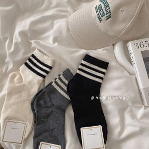 Striped Socks Childrens Spring and Summer Thin South Korea Ins Trendy Three Bars Female Middle Tube Socks Stylish Simple and Versatile Medium Stockings