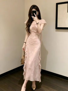 XUECAIQI | Unique Hem Lace French Style Waist-cinching Maxi Dress