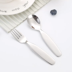 FH-C1404 Sendok Garpu Makan Anak Stainless Pegangan Pendek Sendok Makanan Penutup Anti Karat