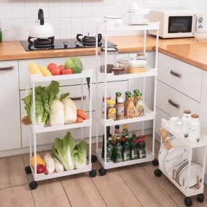 Pelise 3/4 Layer Kitchen Storage Shelf Moving Rack Wall Cabinets Moving Home Bedroom Bathroom Organizer Trolley
