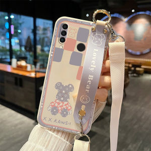 Huawei Nova4E Silicone Phone Case with Crossbody Strap Trendy Bear Design Womens Shoulder Strap Wrist Support Anti-fall Protection