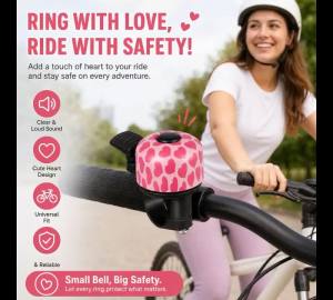 Cute Pink Heart Pattern Bike Bell 90dB Clear Sound Kids Bicycle Handlebar Bell for Girls Road Bike Scooter Cycling Warning Bell