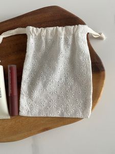 Embroidered Cotton Makeup Bag Storage Organizer Drawstring Bag Portable Ladies Storage Pouch for Sanitary Napkin Bag Inner